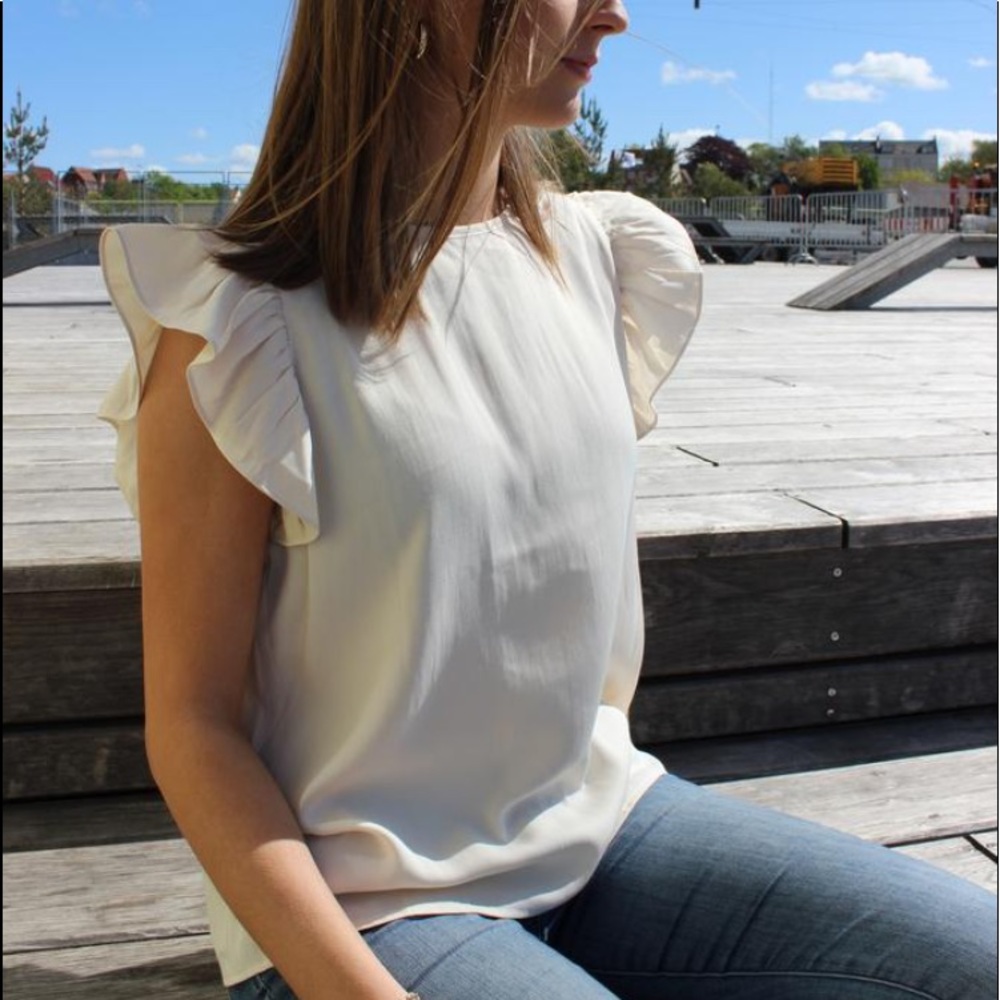 Kate Spade Round-Neck Flutter-Sleeve Blouse
